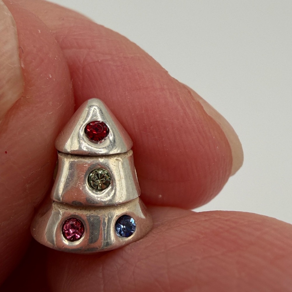 Chamilia Sterling Silver Christmas Tree Charm Multi Color Crystal 925 Retired